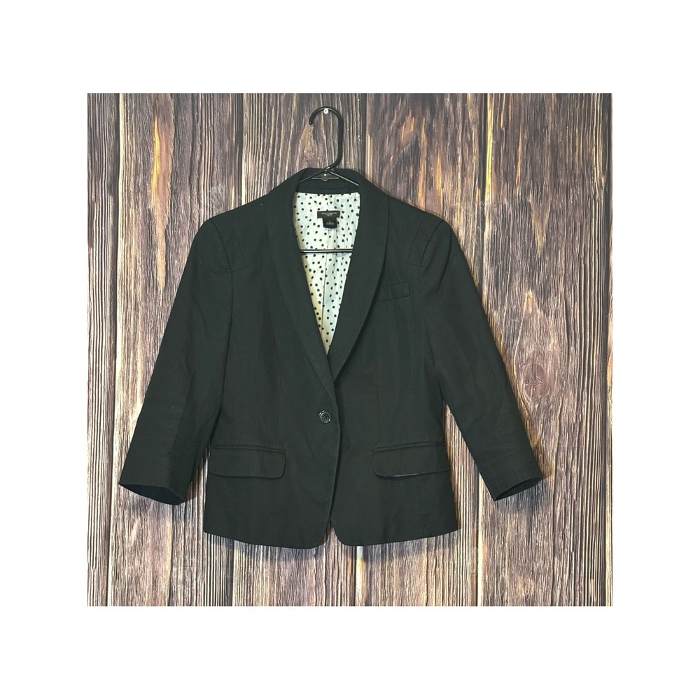 Ann Taylor Blazer Womens Size 6 Black Polka Dot Lined Single Button Jacket